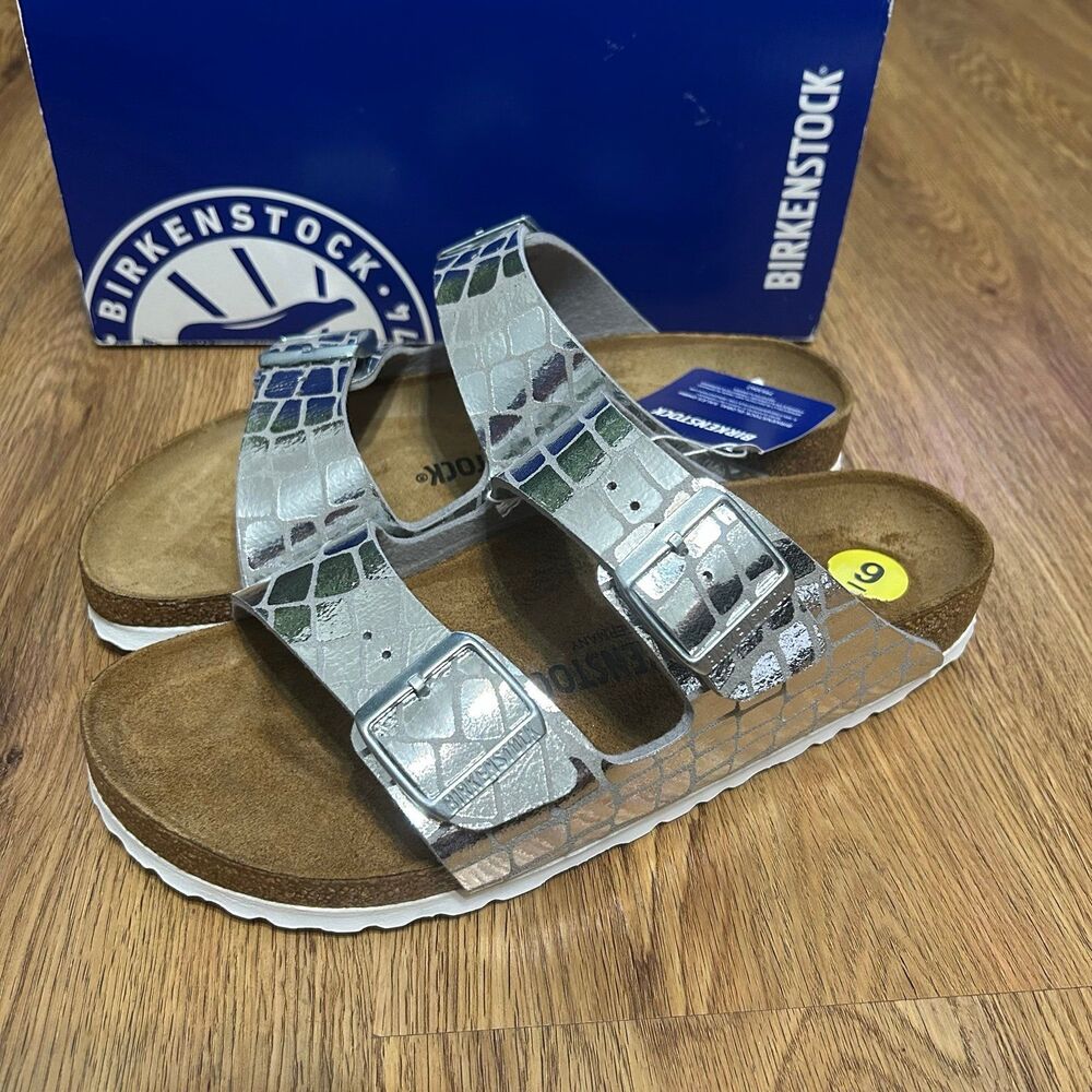 Birkenstock Arizona silver metallic sandals shoes women’s eur 40 new - Picture 1 of 8